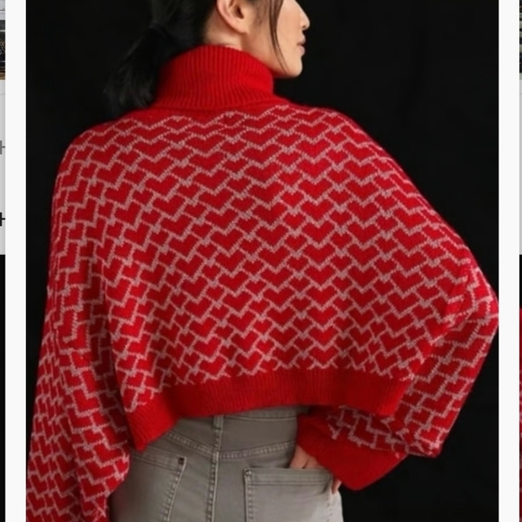 Anthropologie Red Hearts Turtleneck Sweater - Picture 7 of 16